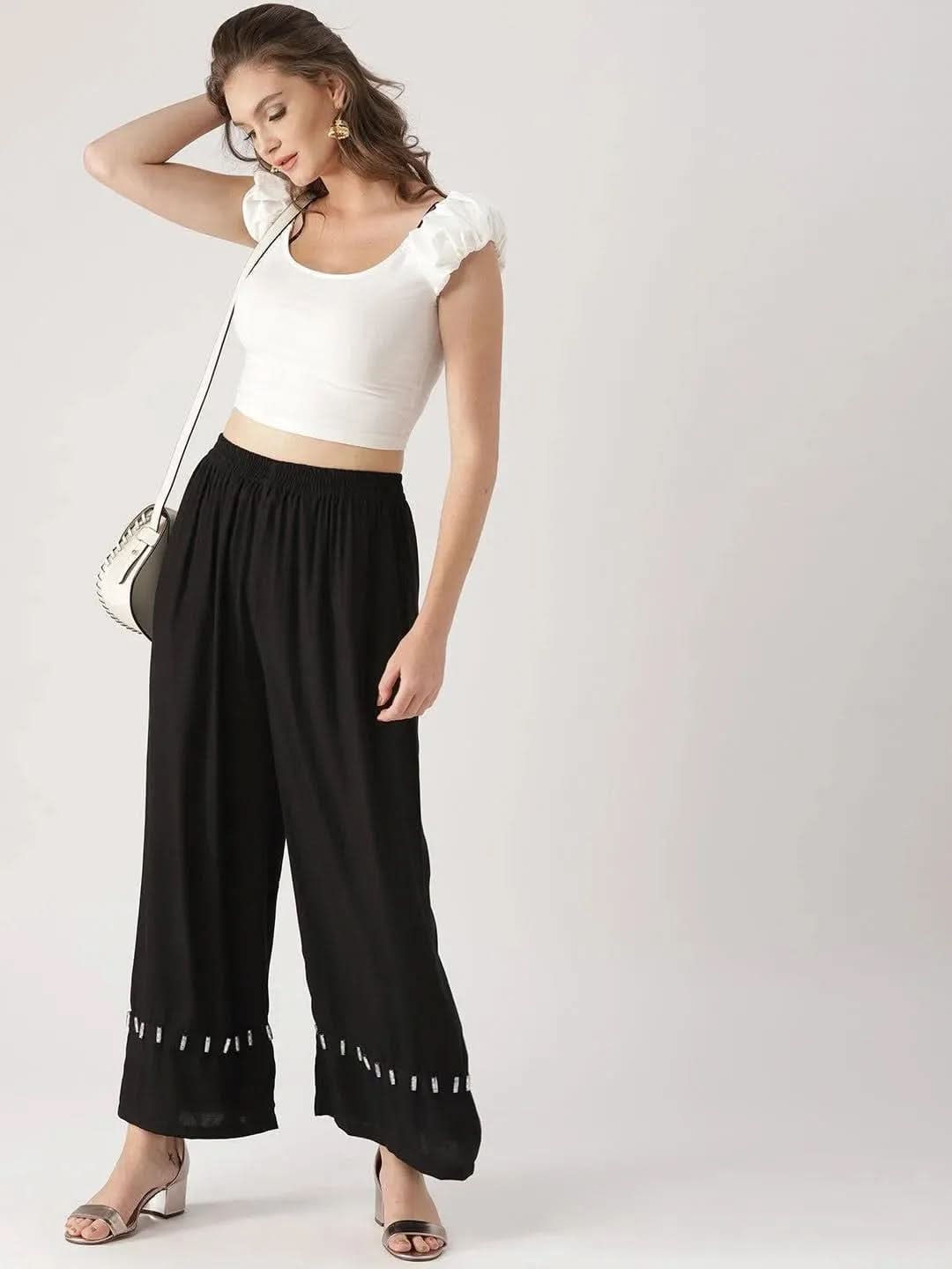 

Buy Black Solid Rayon Palazzos - PL428-XL | Libas Ethnic Wear Online