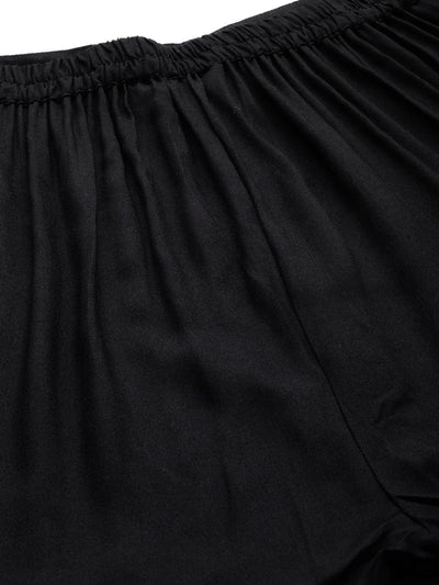 Black Solid Rayon Sharara Pants - Libas