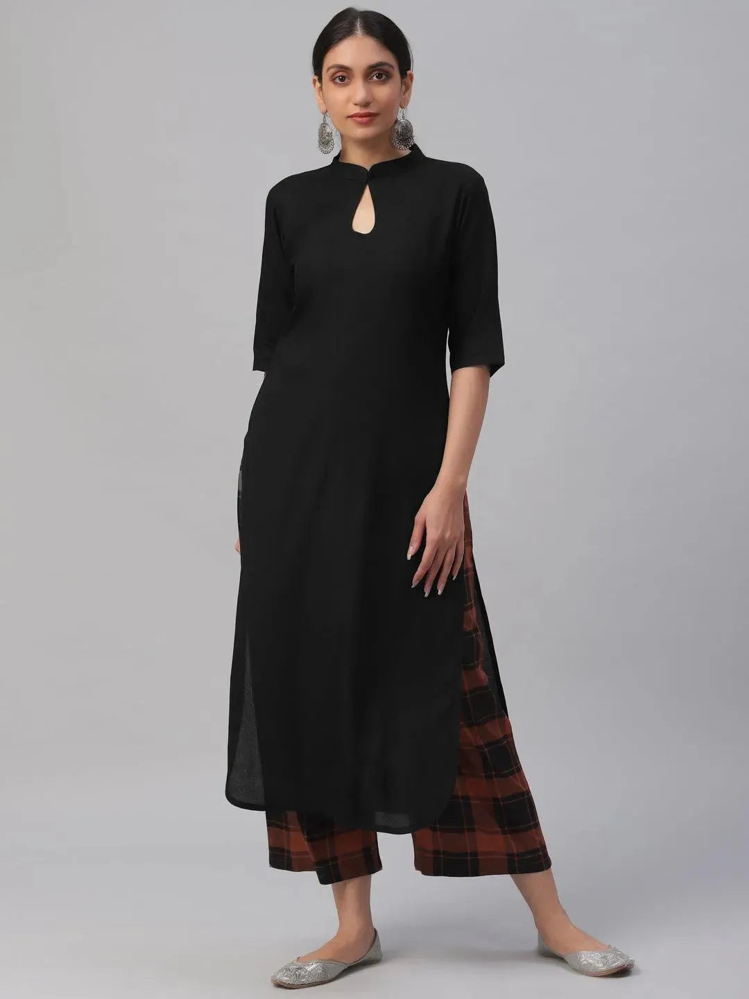 Black Solid Rayon Kurta Set - Libas