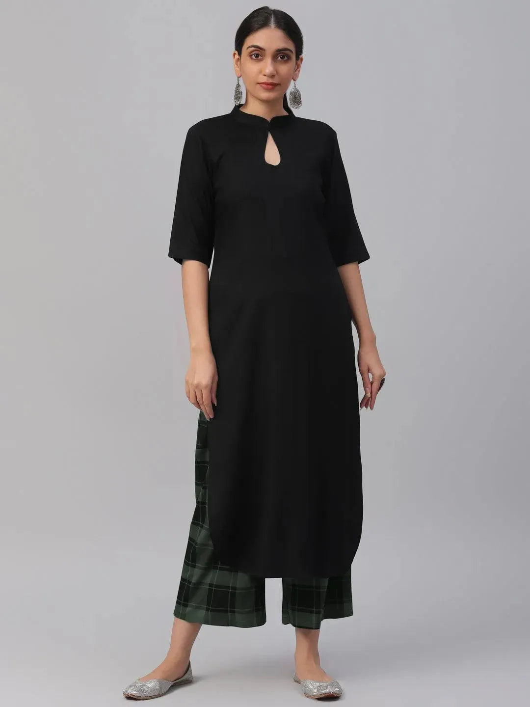 Black Solid Rayon Kurta Set - Libas