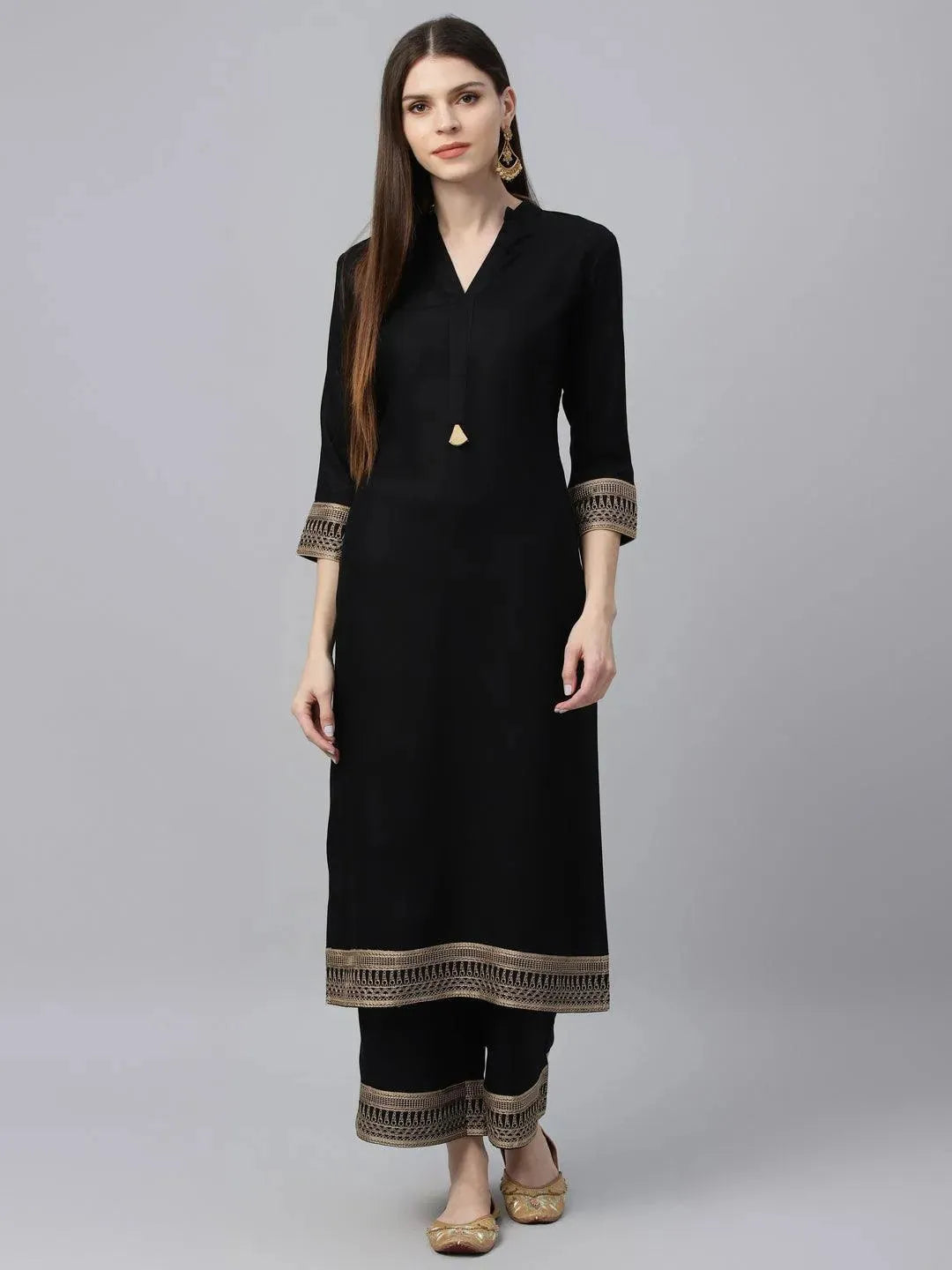Black Solid Rayon Kurta Set - Libas 