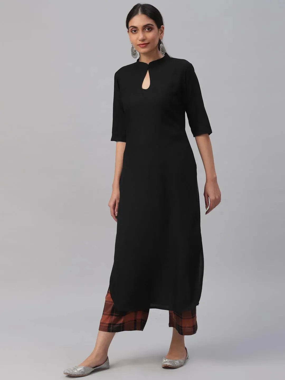 Black Solid Rayon Kurta Set - Libas 