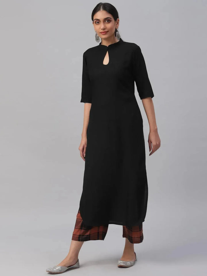 Black Solid Rayon Kurta Set - Libas