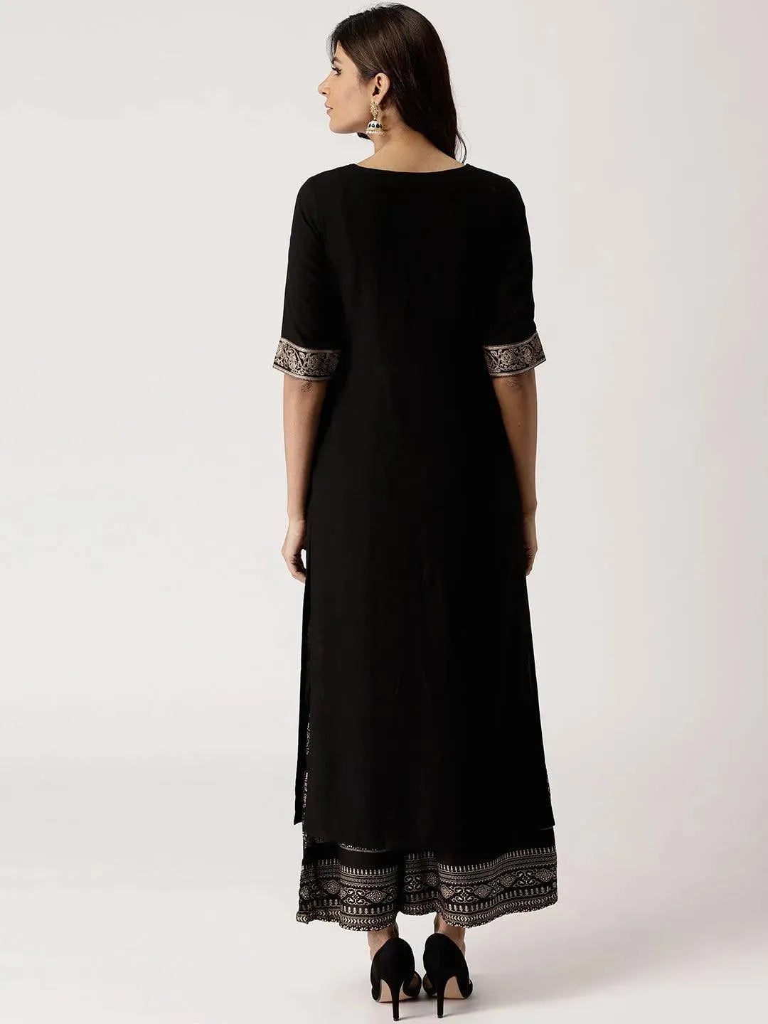 Black Solid Rayon Kurta Set - Libas 