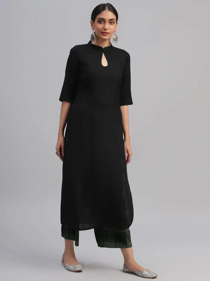 Black Solid Rayon Kurta Set - Libas