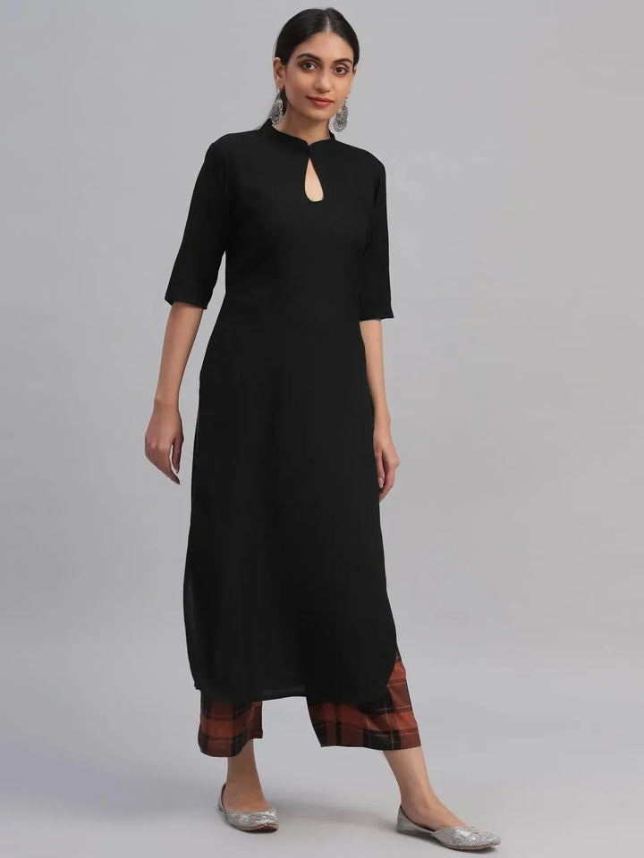 Black Solid Rayon Kurta Set - Libas