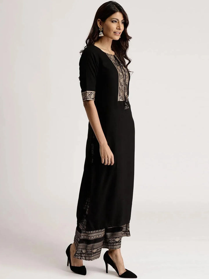 Black Solid Rayon Kurta Set - Libas
