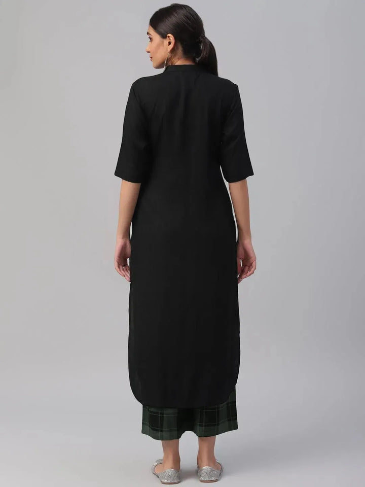 Black Solid Rayon Kurta Set - Libas