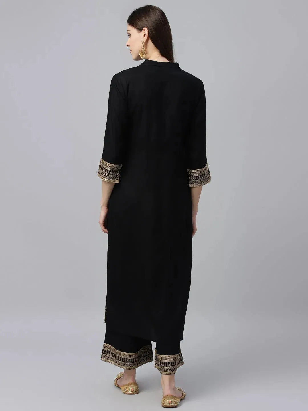 Black Solid Rayon Kurta Set - Libas 
