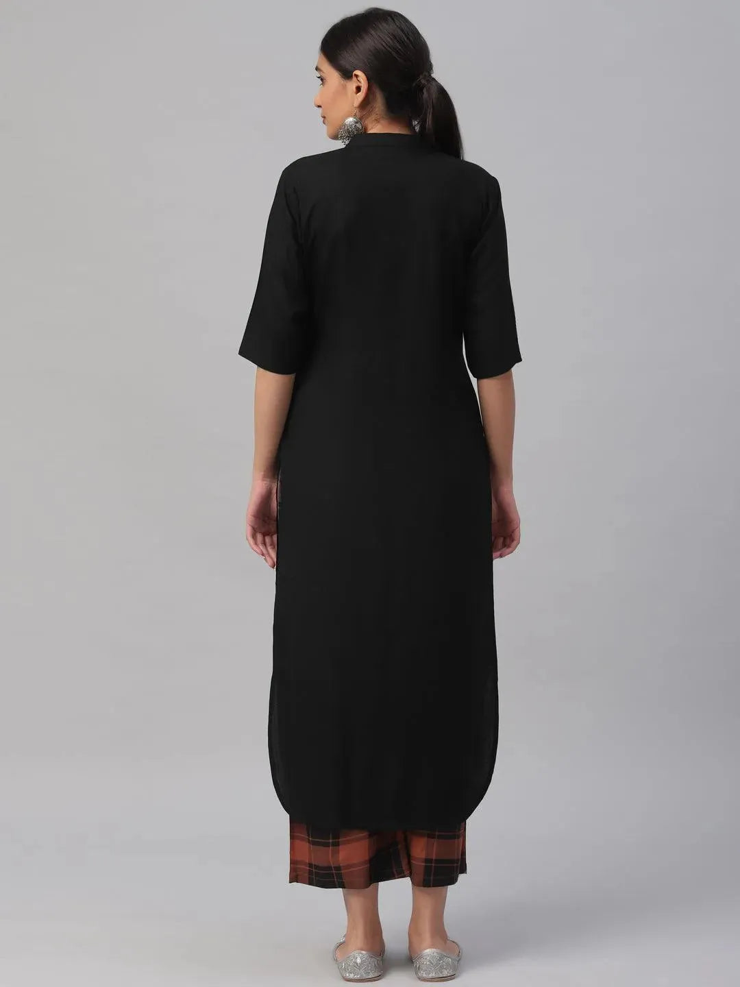 Black Solid Rayon Kurta Set - Libas 
