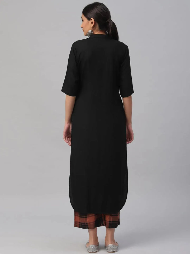 Black Solid Rayon Kurta Set - Libas