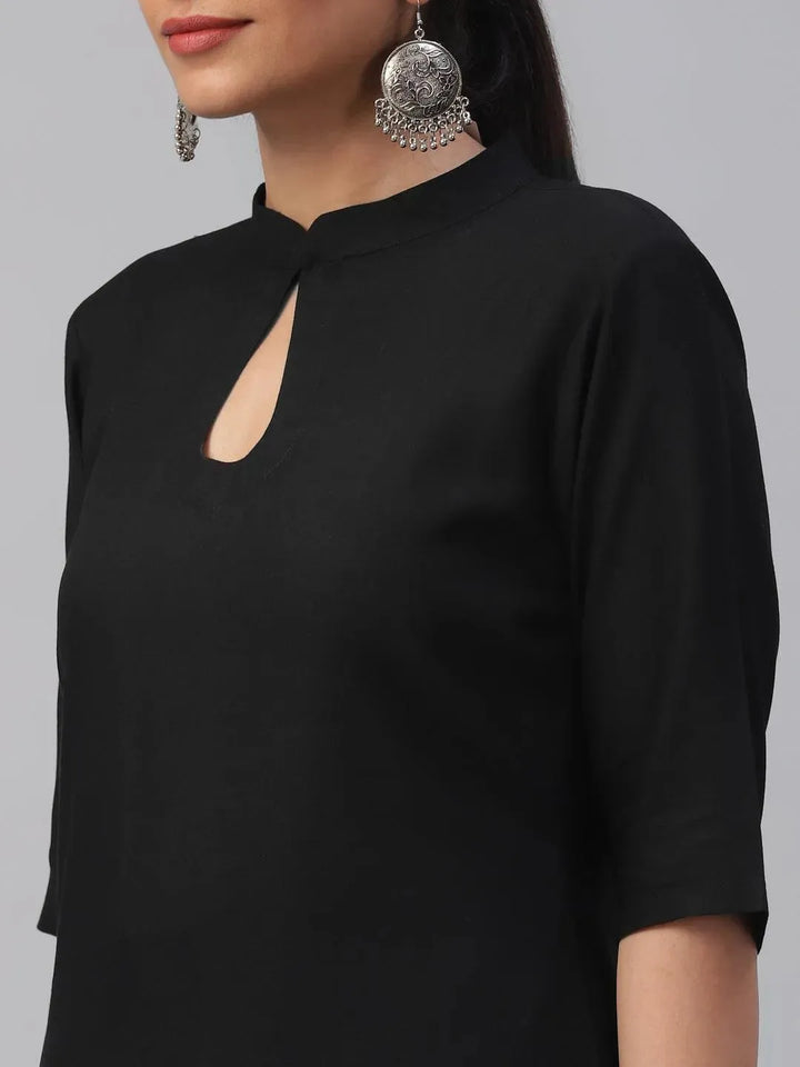Black Solid Rayon Kurta Set - Libas