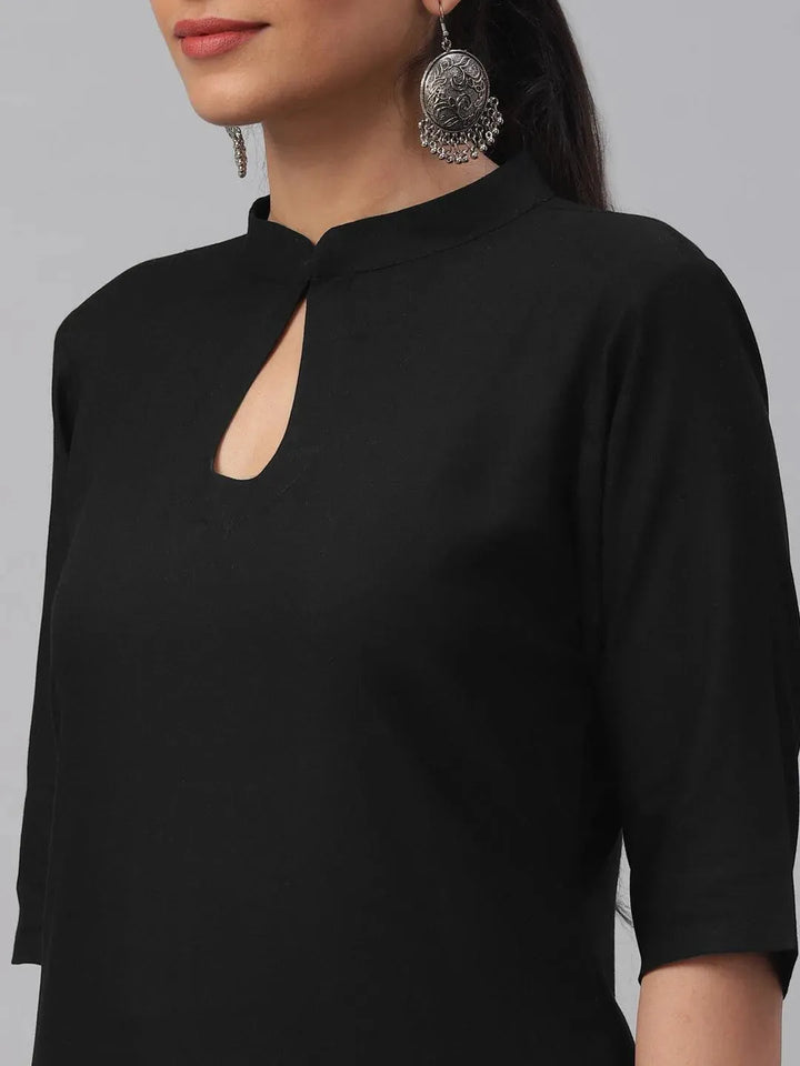 Black Solid Rayon Kurta Set - Libas