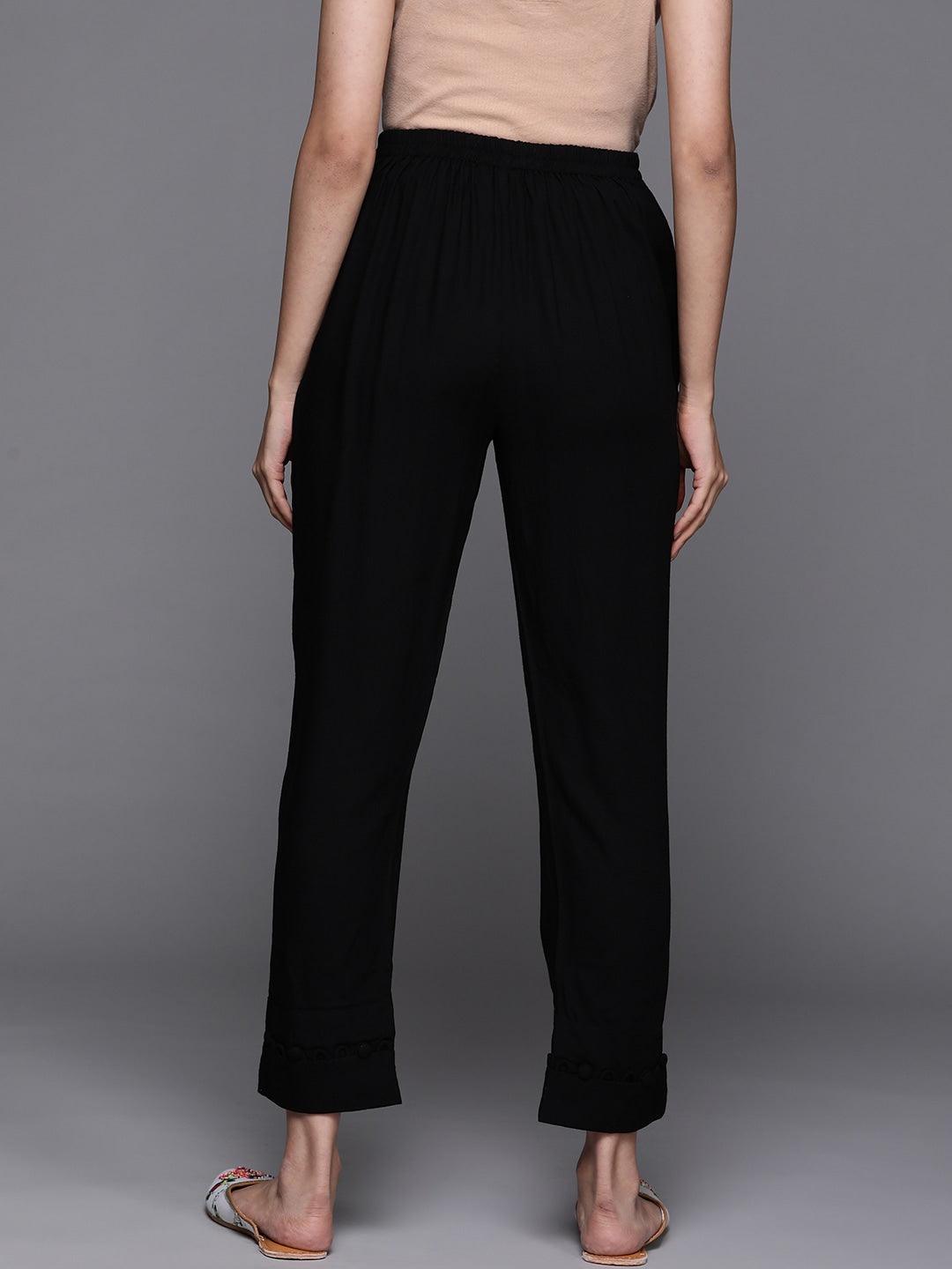 Black Solid Rayon Trousers