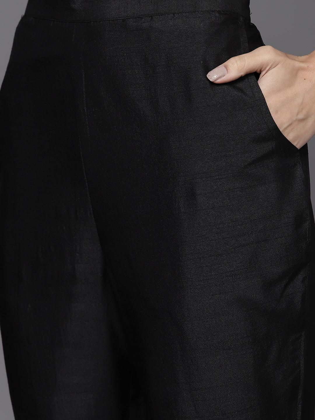 Black Solid Silk Blend Suit Set - Libas