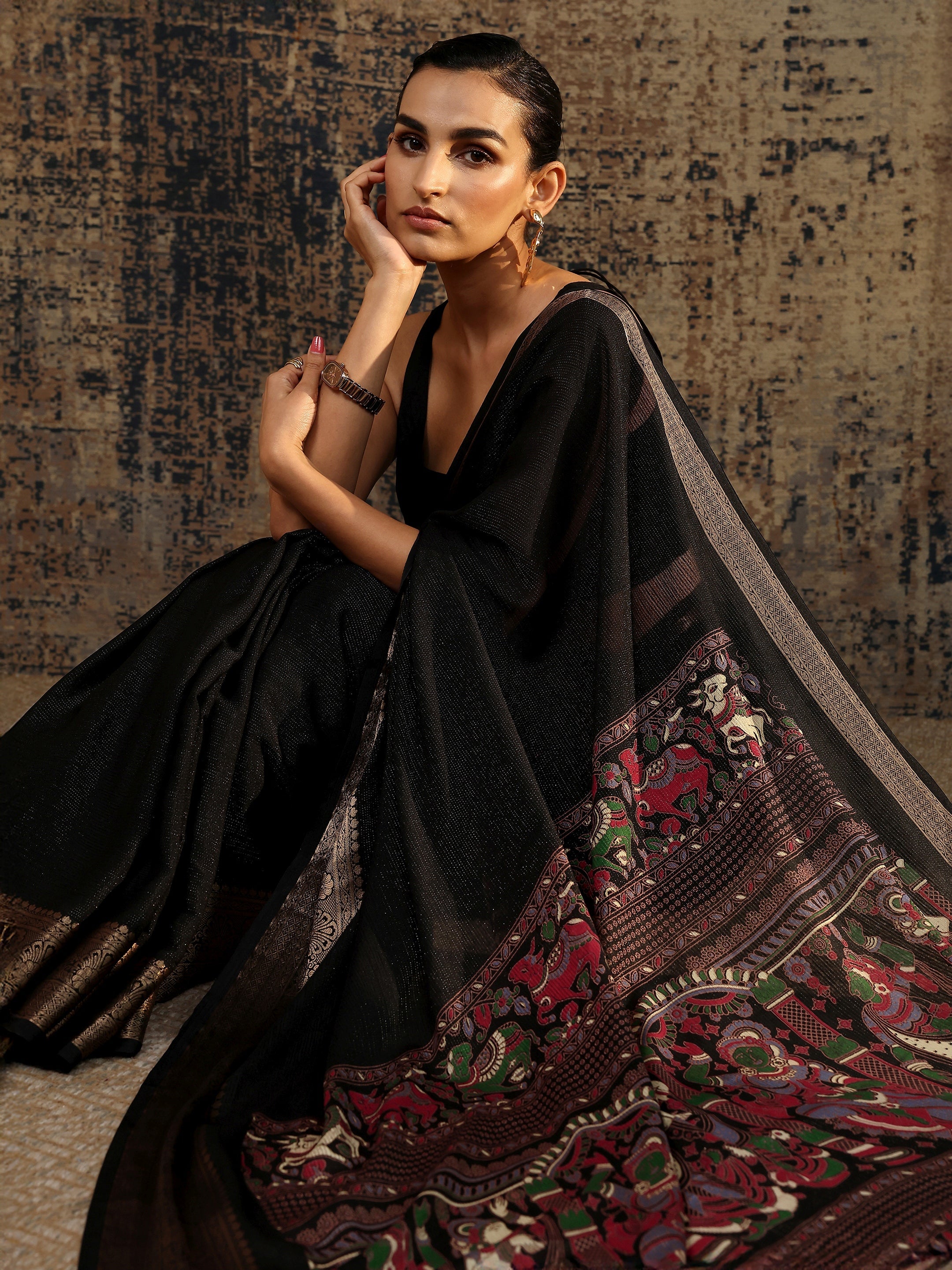libas Black Solid Silk Blend Saree With Unstitched Blouse Piece-picture-27