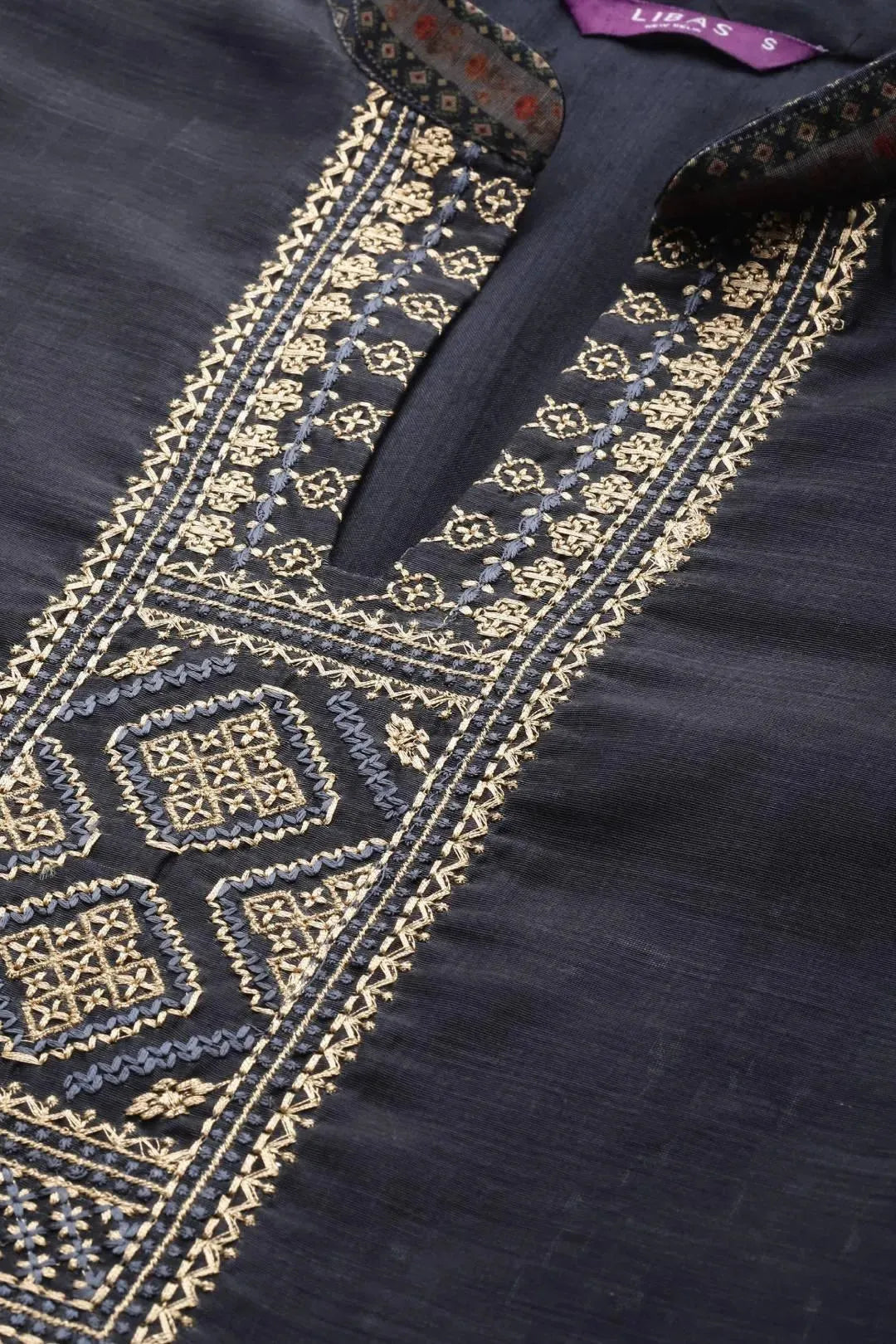 Black Solid Silk Blend Suit Set - Libas 