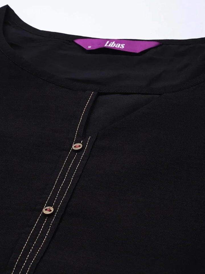 Black Solid Silk Kurta - Libas