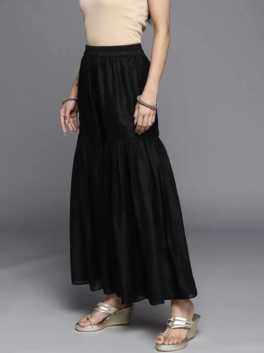 Black Solid Silk Palazzos - Libas 