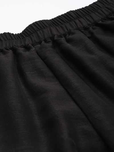 Black Solid Silk Palazzos - Libas
