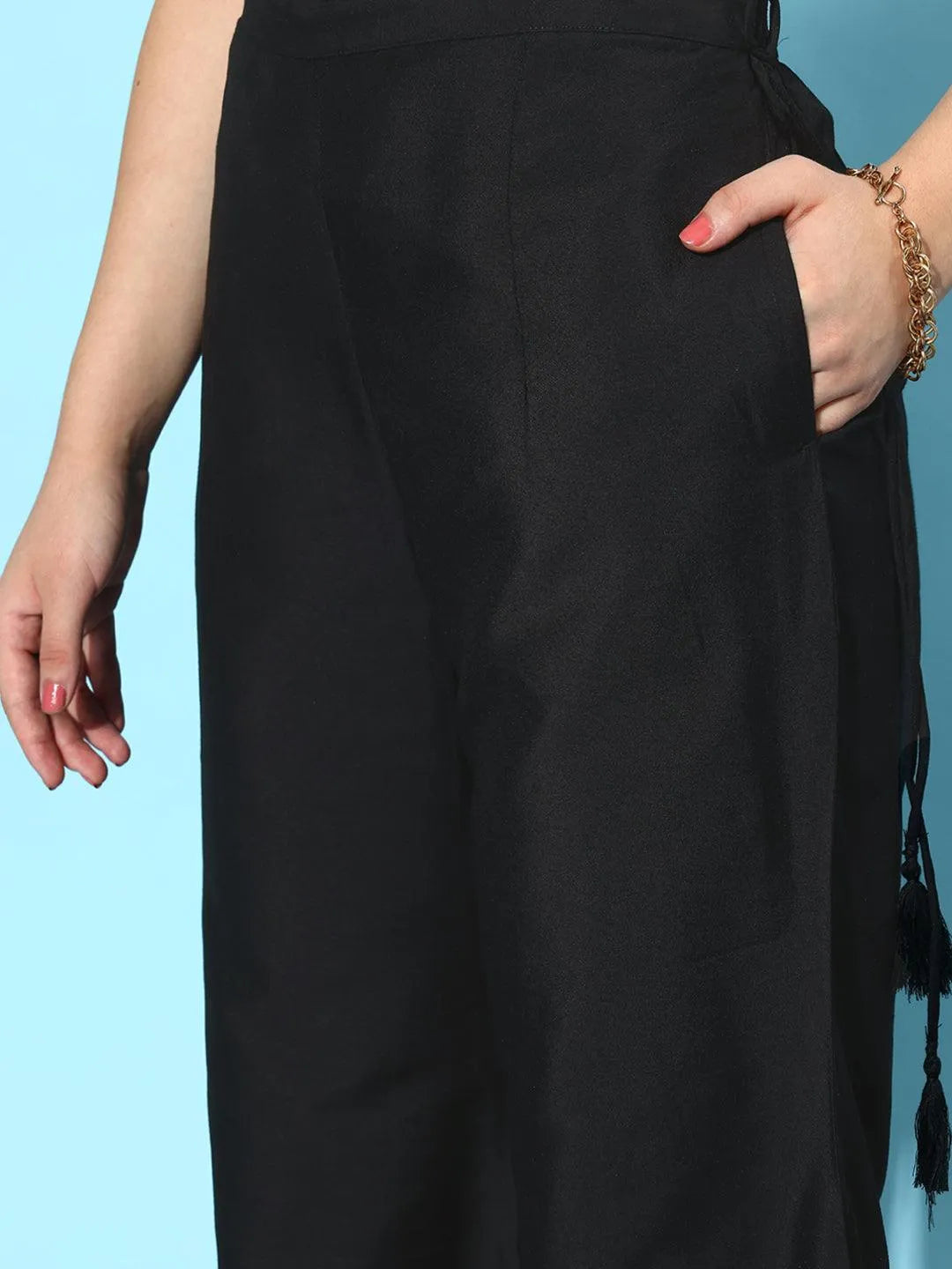 Black Solid Silk Palazzos - Libas