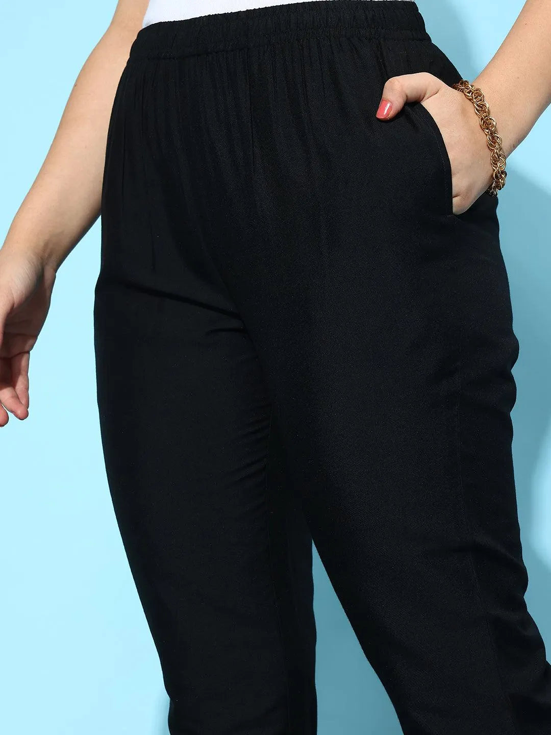 Black Solid Silk Trousers - Libas 