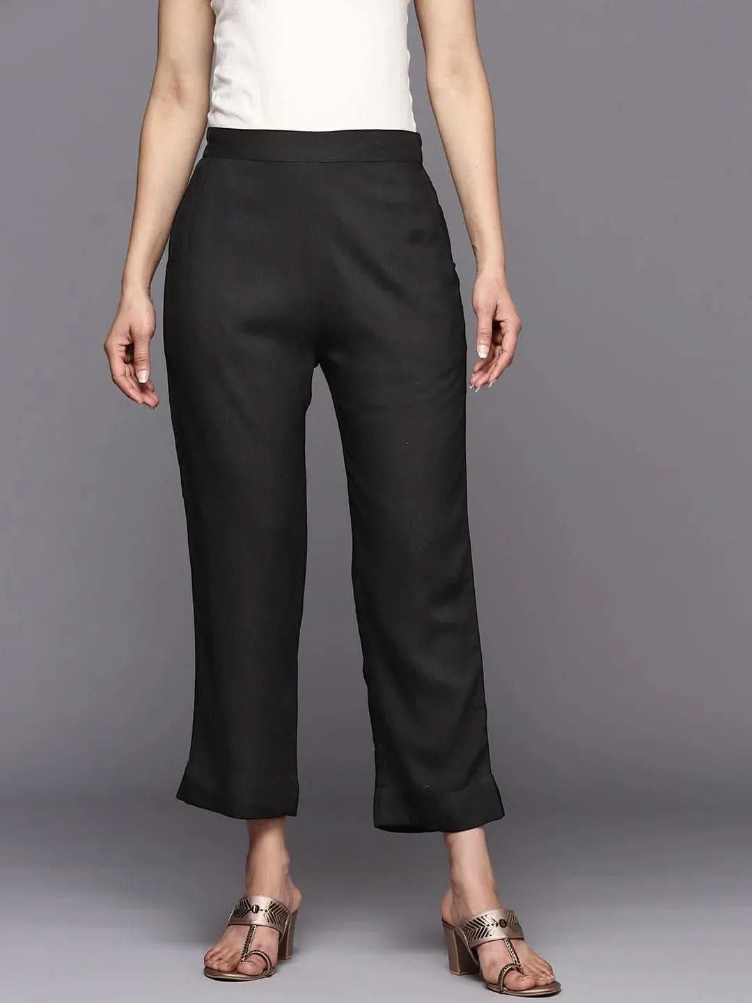 

Black Solid Viscose Rayon Trousers