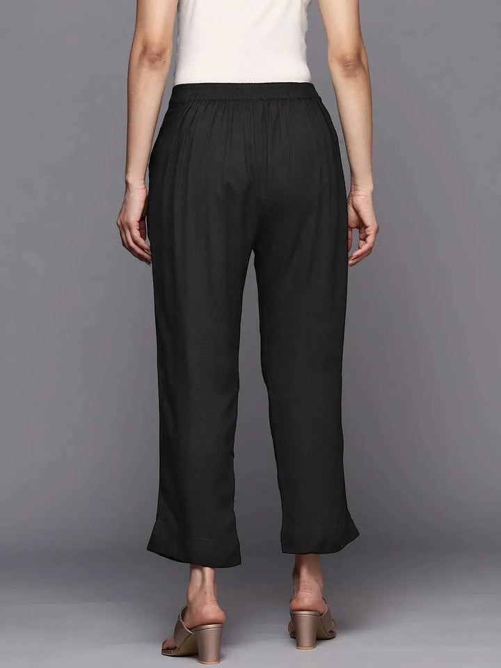 Black Solid Viscose Rayon Trousers - Libas