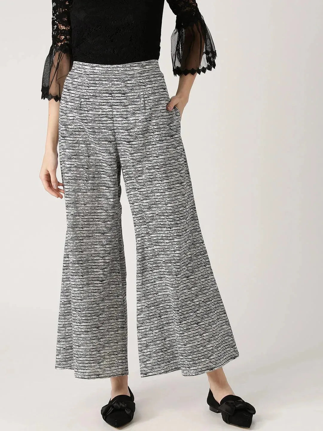 Black Striped Cotton Palazzos - Libas