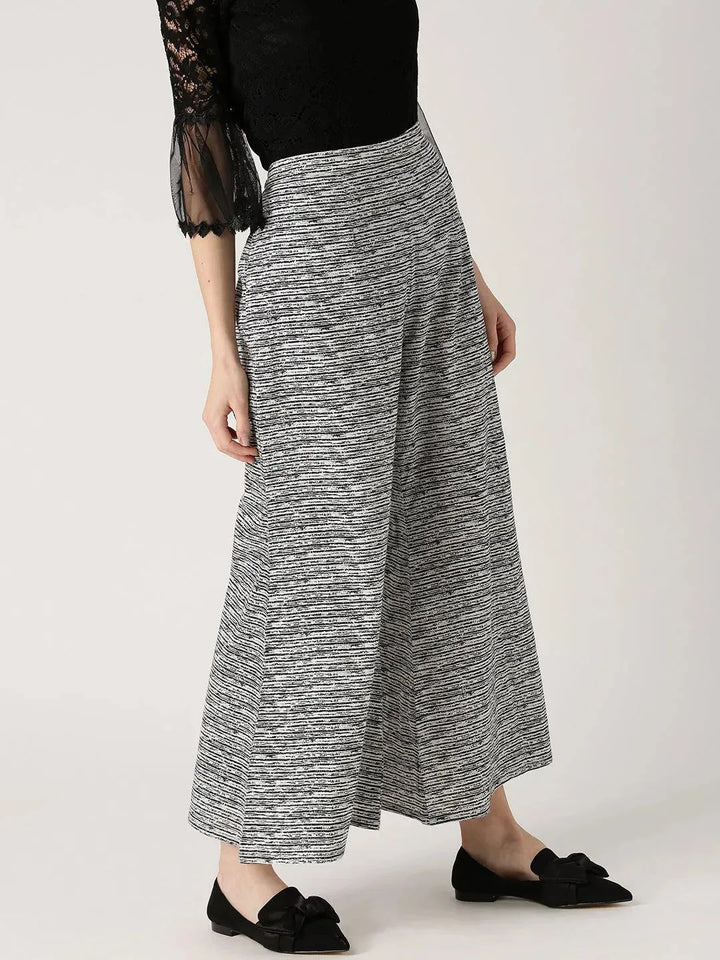 Black Striped Cotton Palazzos - Libas