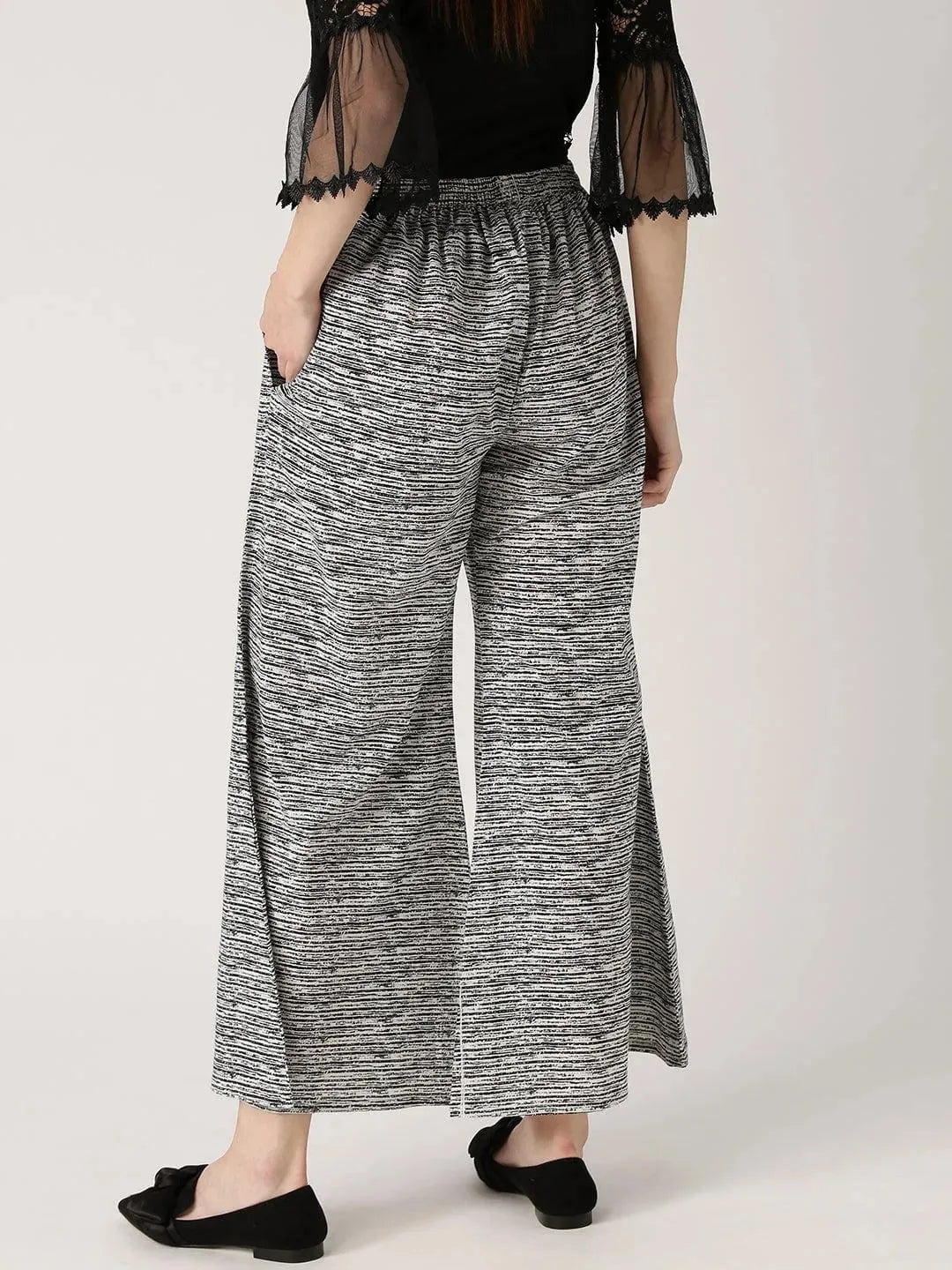 Black Striped Cotton Palazzos - Libas 