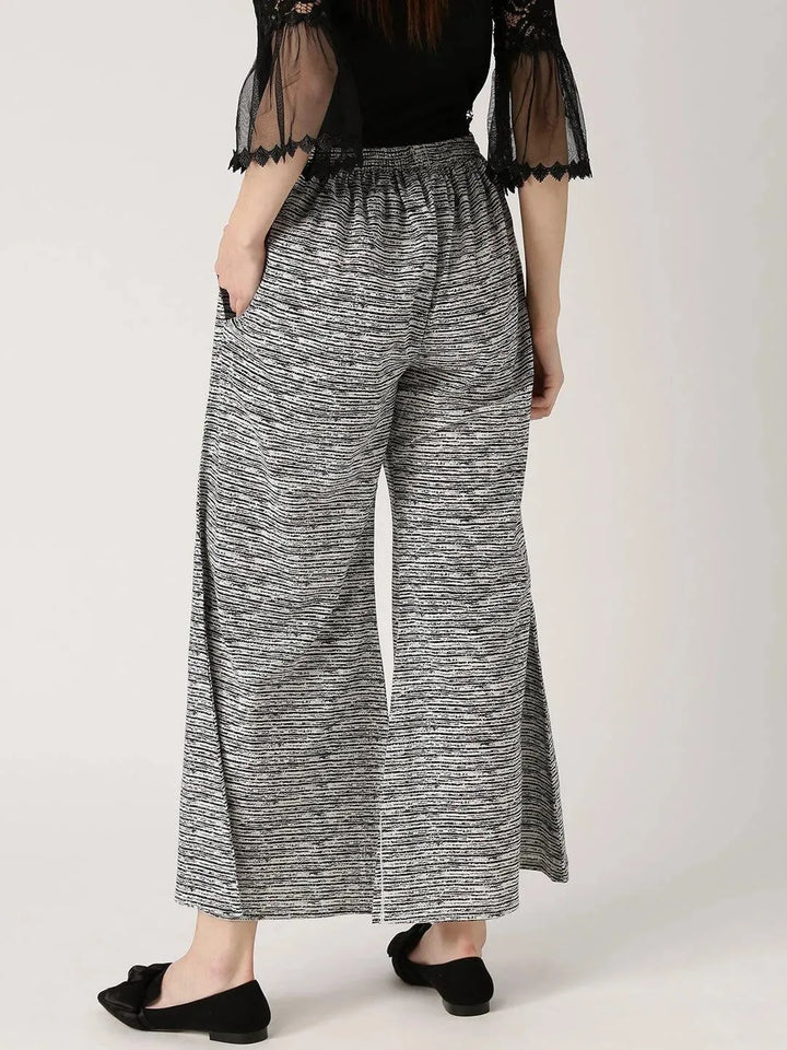 Black Striped Cotton Palazzos - Libas