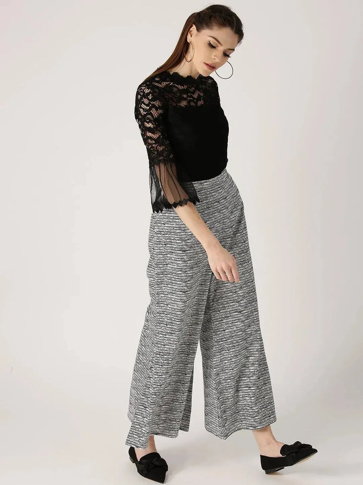 Black Striped Cotton Palazzos - Libas