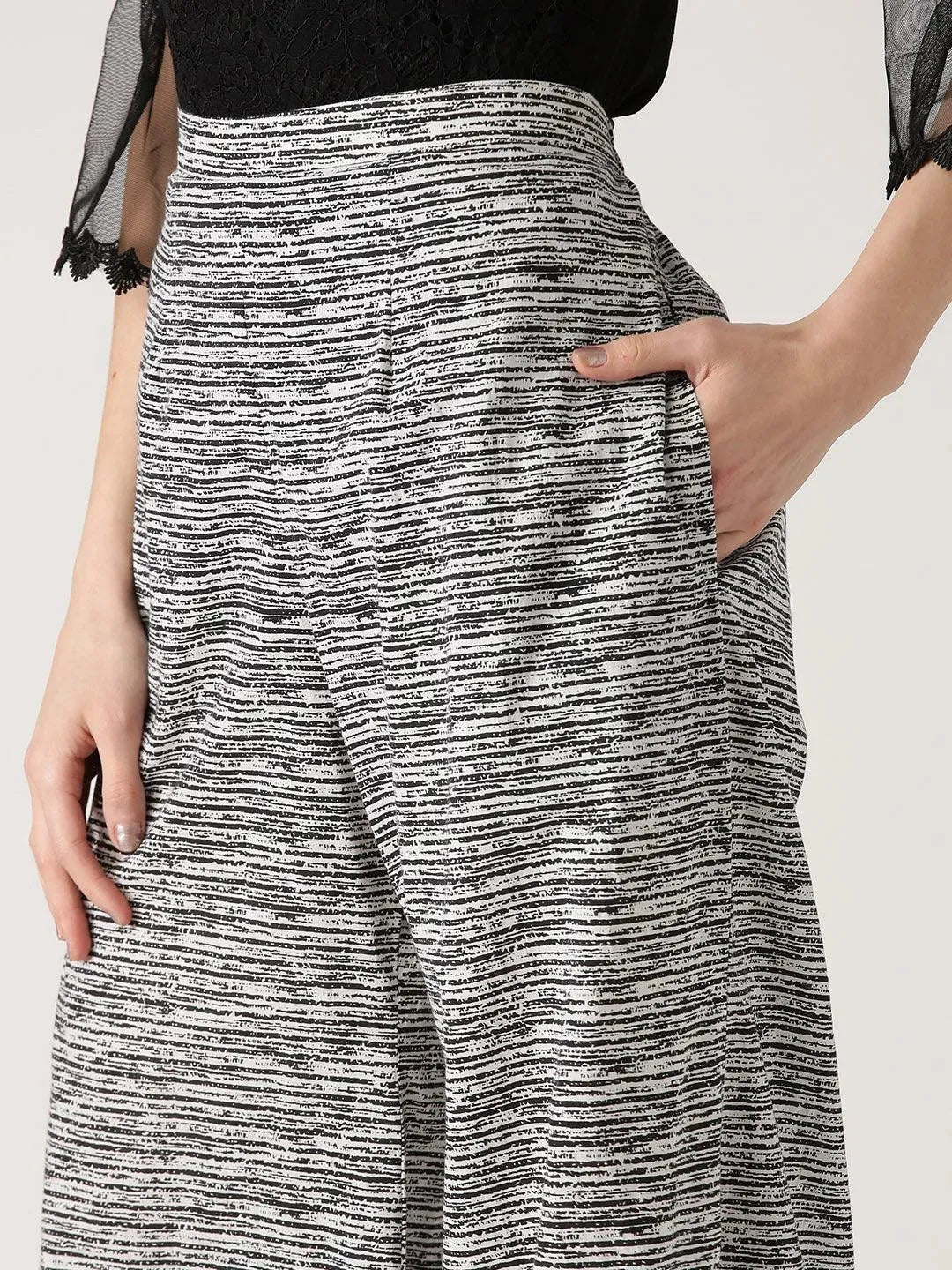 Black Striped Cotton Palazzos - Libas 
