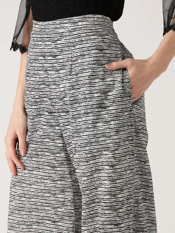 Black Striped Cotton Palazzos - Libas