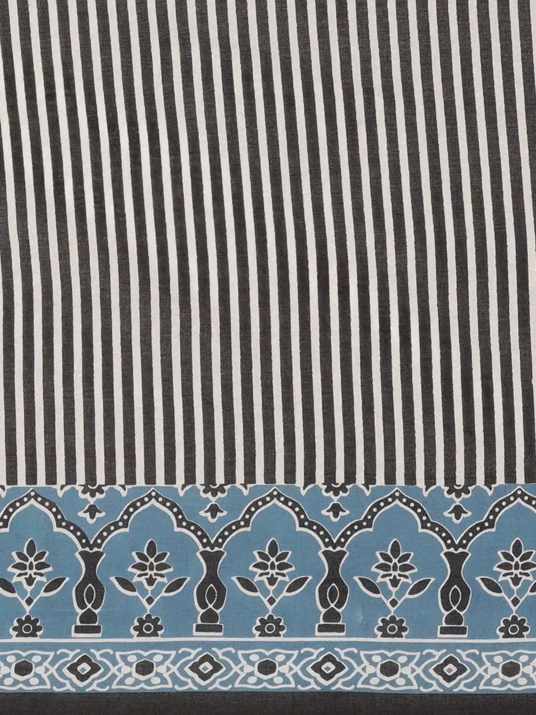 Black Striped Cotton Saree - Libas 