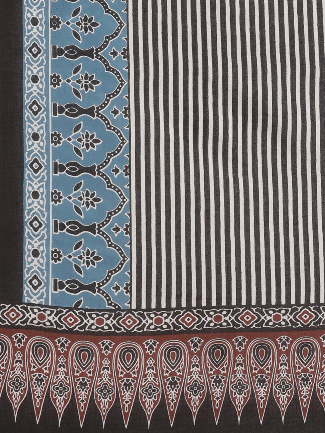 Black Striped Cotton Saree - Libas
