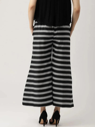 Black Striped Crepe Palazzos - Libas