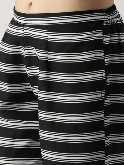 Black Striped Crepe Palazzos - Libas