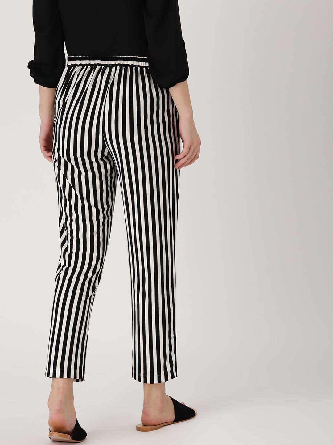 Black Striped Polyester Trousers