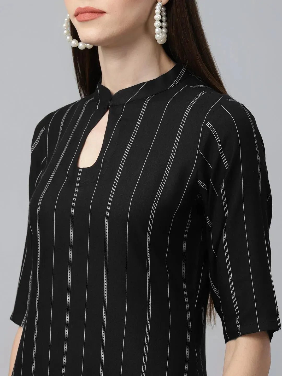 Black Striped Rayon Kurta - Libas 