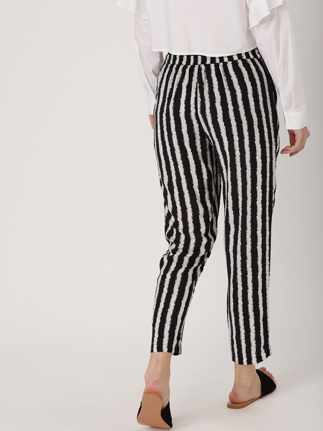 Black Striped Rayon Trousers