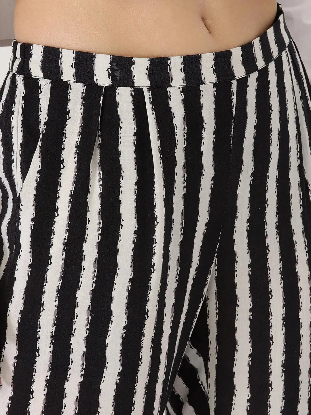 Black Striped Rayon Trousers - Libas 