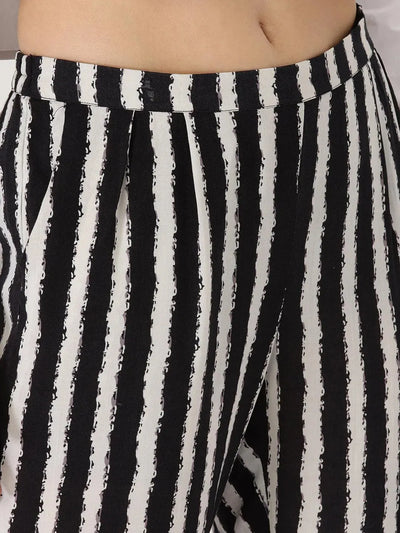 Black Striped Rayon Trousers - Libas