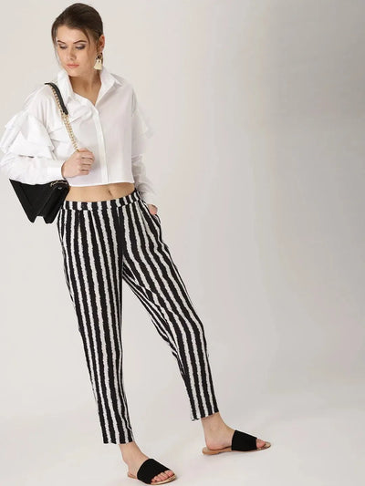 Black Striped Rayon Trousers - Libas