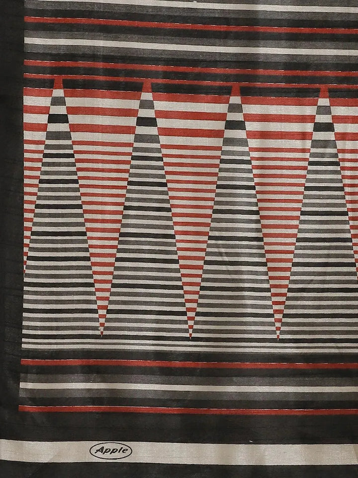 Black Striped Silk Blend Saree - Libas