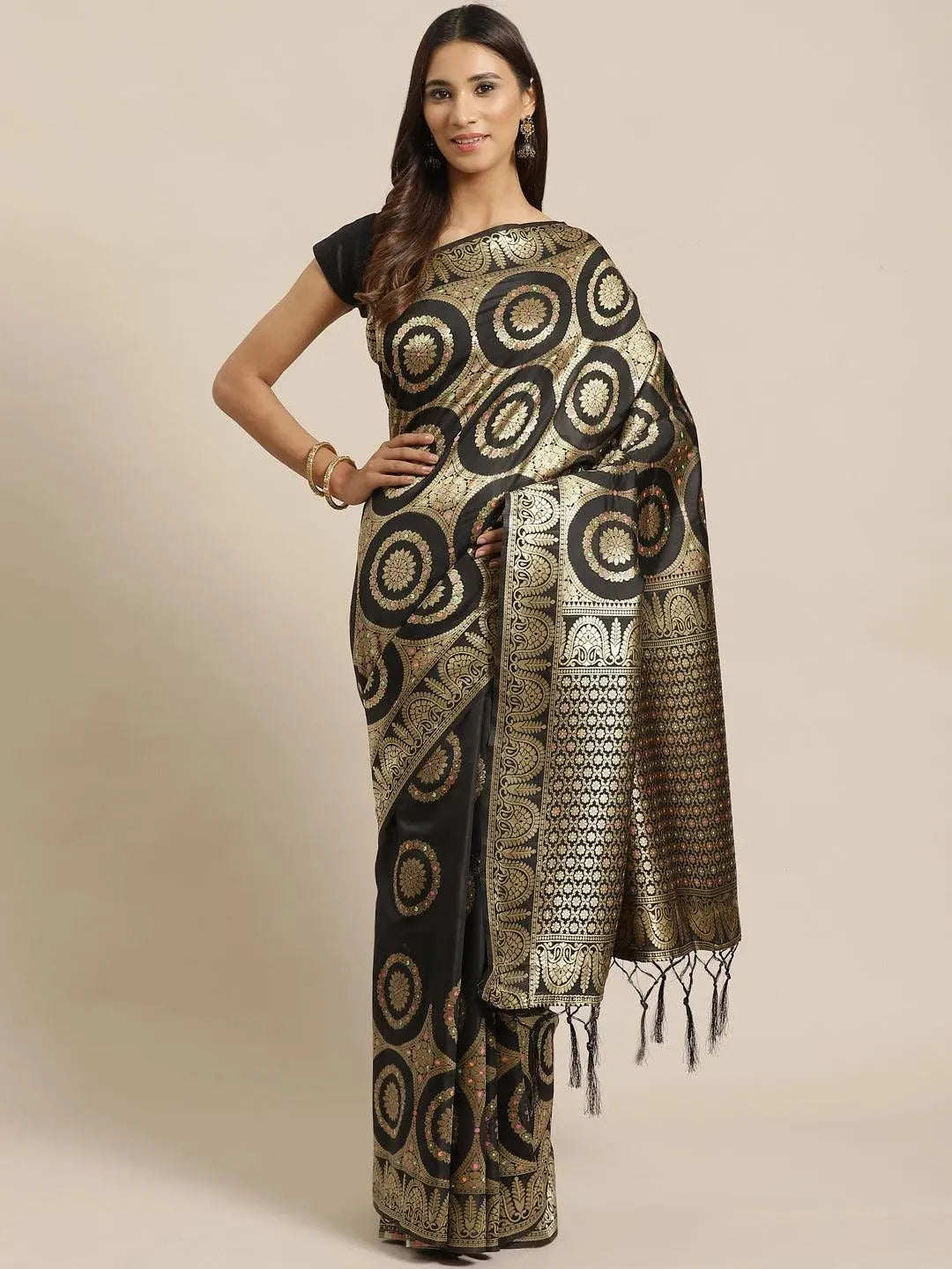 Black Woven Design Brocade Saree - Libas