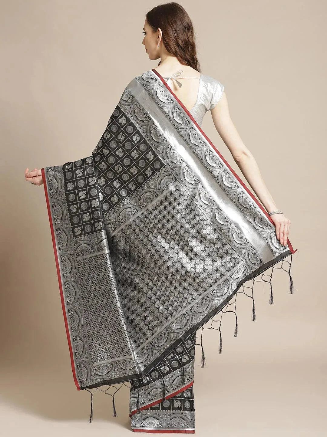 Black Woven Design Brocade Saree - Libas 