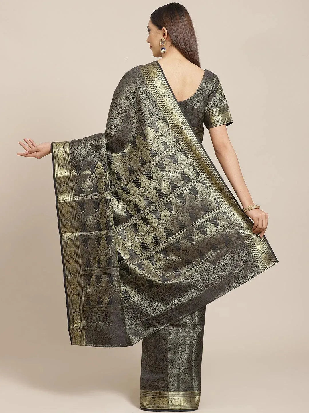 Black Woven Design Brocade Saree - Libas