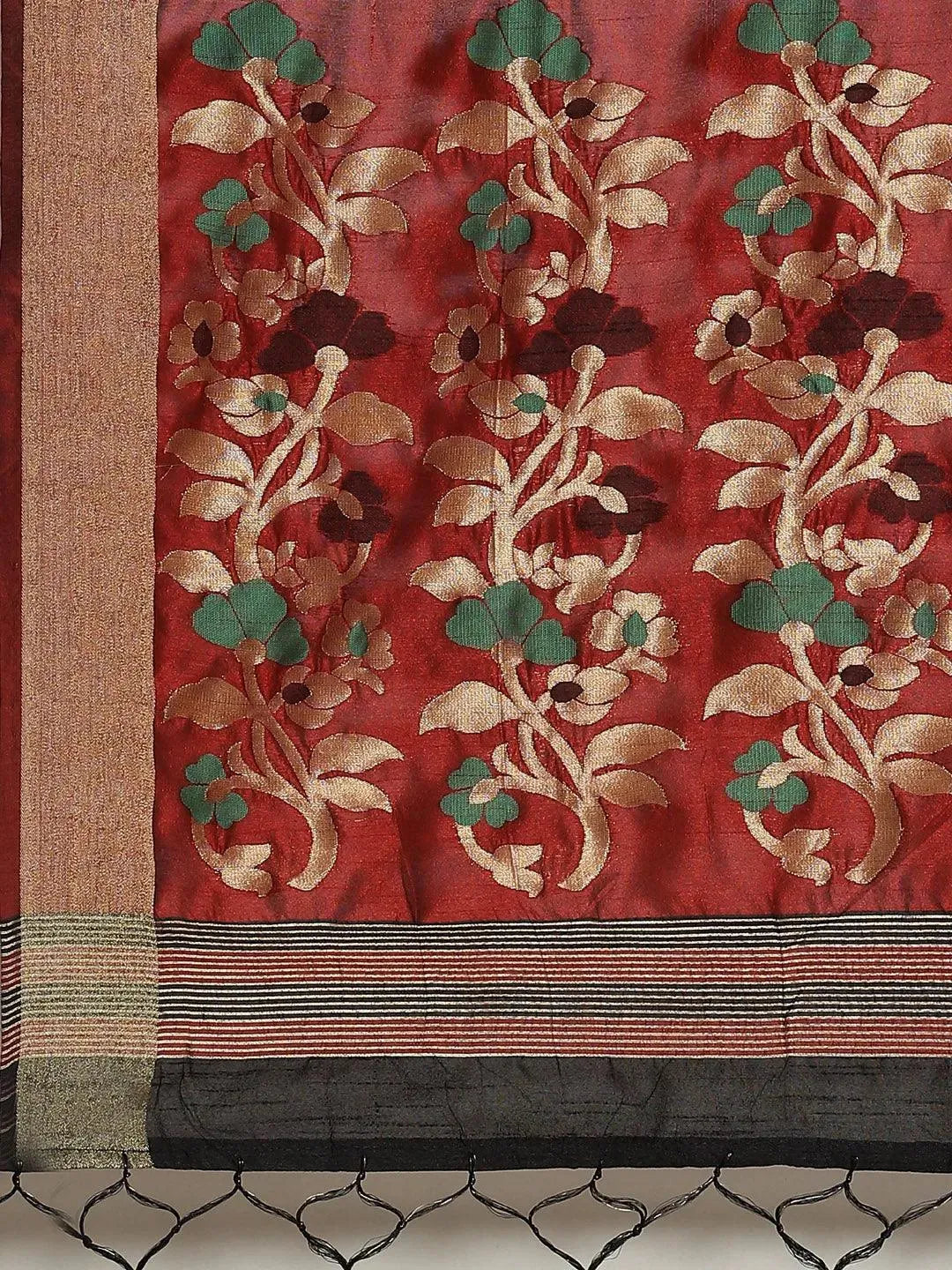 Black Woven Design Brocade Saree - Libas 